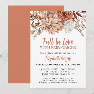 Invitation Élégant Baby shower floral en terre cuite automne