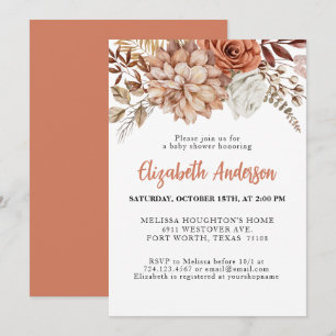 Invitation Élégant Baby shower floral en terre cuite automne