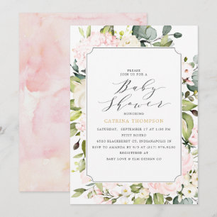 Invitation Élégant Baby shower floral et eucalyptus