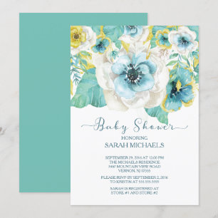 Invitation Elégant Baby shower Floral Mint & Gold