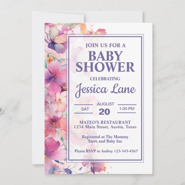 Invitation Élégant Baby shower floral Pastel (Devant)