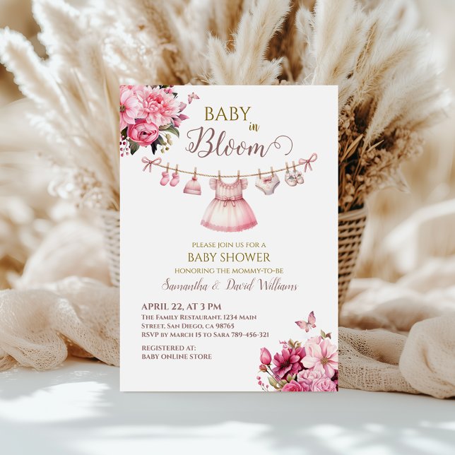 Invitation Élégant Baby shower Floral rose (Créateur téléchargé)