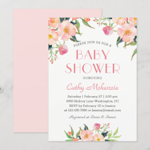 Invitation Elégant Baby shower floral rose