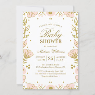 Invitation Élégant Baby shower Floral Rose or fille
