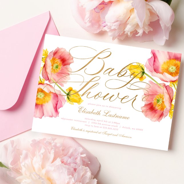 Invitation Élégant Baby shower floral rose pâle (Créateur téléchargé)