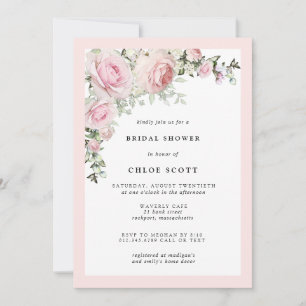 Invitation Élégant Baby shower floral rose rose pâle
