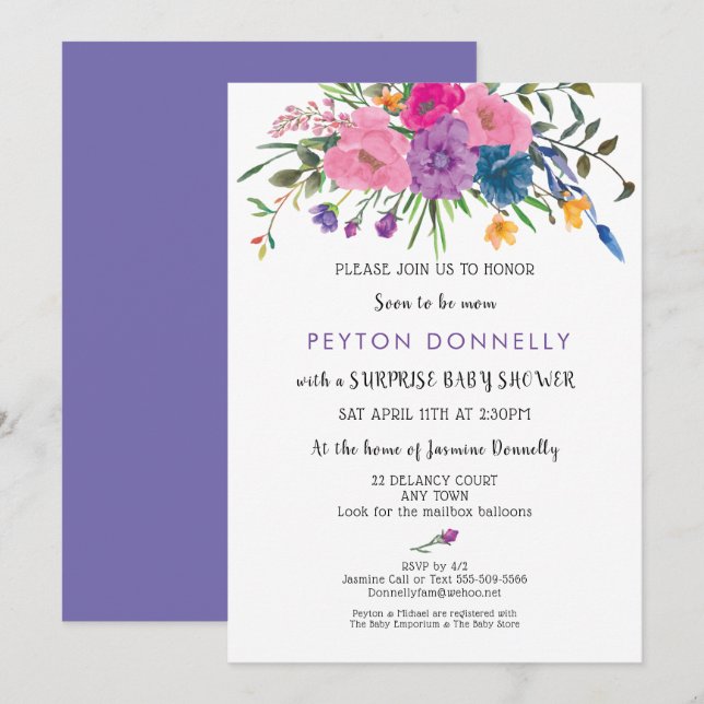 Invitation Élégant Baby shower floral simple et joli (Devant / Derrière)