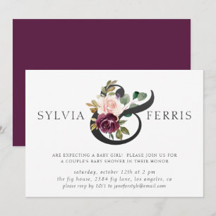 Invitation Élégant Baby shower floral violet fille