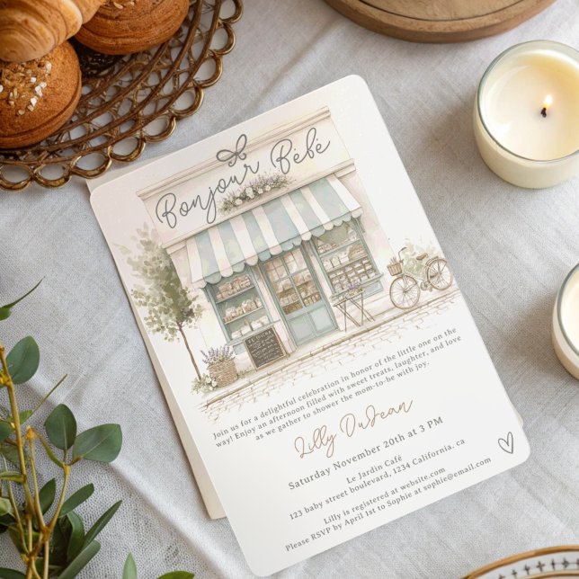 Invitation Élégant Baby shower Français Parisien Bonjour Bébé (Elegant French Parisian Bonjour Bébé Baby Shower Invitation)