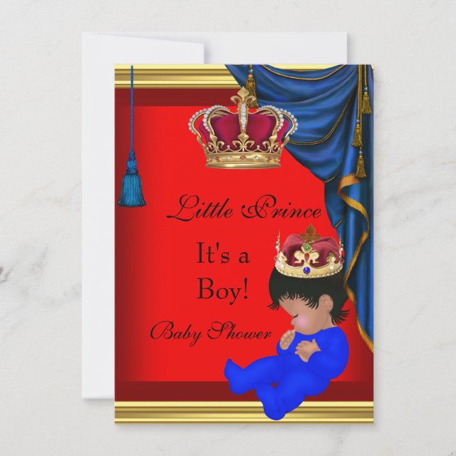 Invitation Elégant Baby shower Garçon Bleu Rouge Petit Prince (Devant)