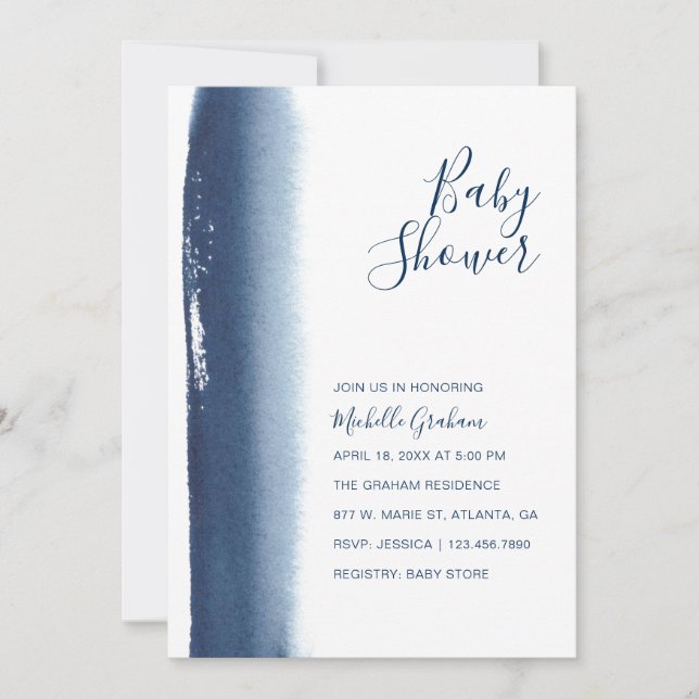 Invitation Elégant Baby shower Garçon de couleur bleu marine (Devant)
