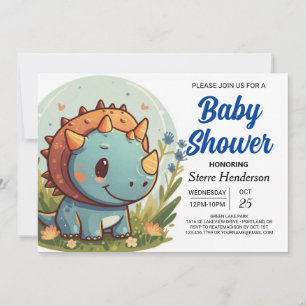 Invitation Elégant Baby shower Garçon Pastel Blue Dinosaur