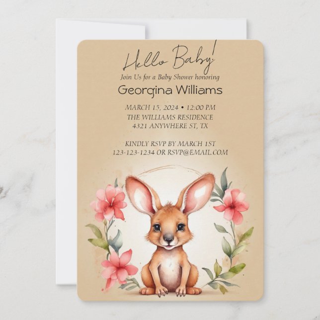 Invitation Elégant Baby shower Kangaroo aquarelle (Devant)