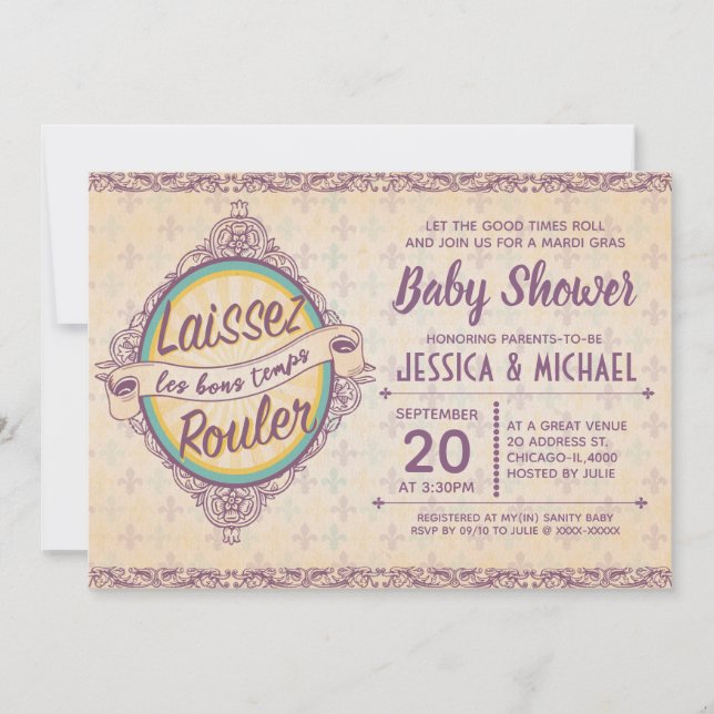 Invitation Elégant Baby shower Mardi Gras de la Nouvelle-Orlé (Devant)
