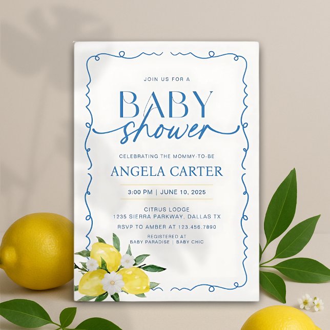 Invitation Elégant Baby shower méditerranéen au citron (Créateur téléchargé)