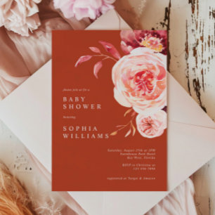 Invitation Élégant Baby shower moderne en terre cuite d'autom