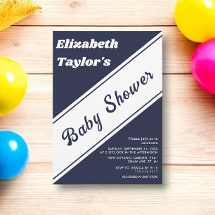 Invitation Elégant Baby shower moderne Marine Bleu Blanc Chic