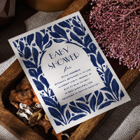 Elégant baby shower moderne marine bleu floral hui