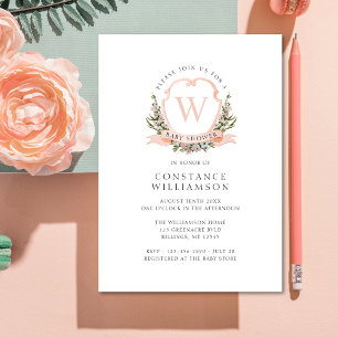 Invitation Élégant Baby shower Monogram Crest
