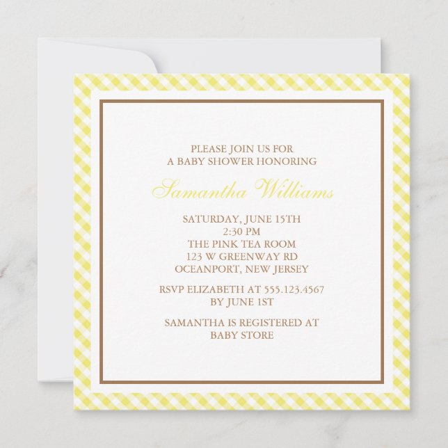 Invitation Élégant Baby shower Motif Jaune (Devant)