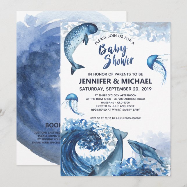 Invitation Elégant Baby shower Ocean Watercolor (Devant / Derrière)