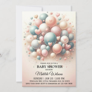 Invitation Elégant Baby shower Pastel Balloon Bonanza