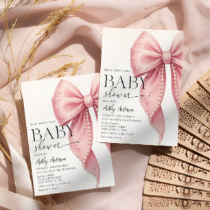 Invitation Elégant Baby shower Pearl Rose Bow Girl