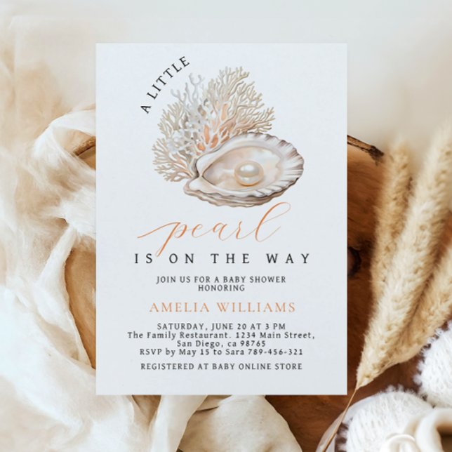 Invitation Elégant Baby shower perle de la côte beige (Créateur téléchargé)