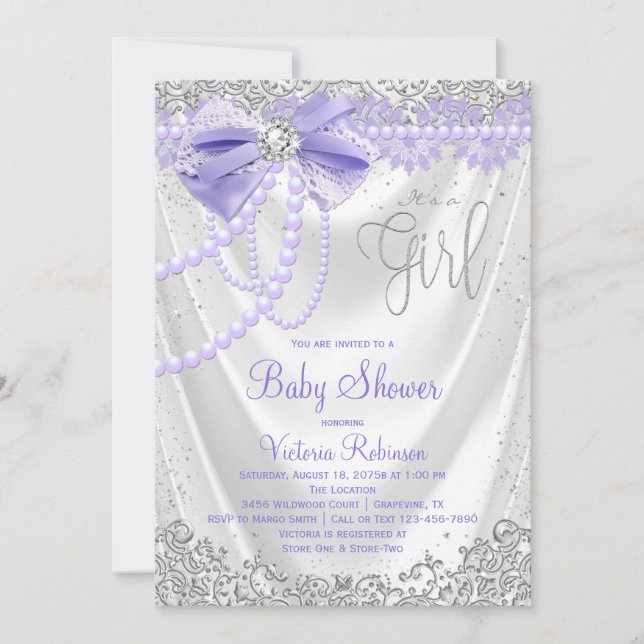 Invitation Élégant Baby shower perle violet de perle de perle (Devant)