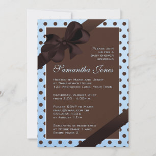 Invitation Elégant Baby shower Polka Dot Bleu et Brown