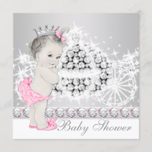 Invitation Élégant Baby shower princesse rose et gris