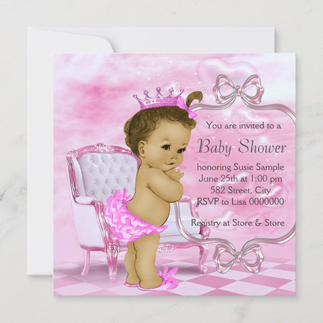 Invitation Élégant Baby shower rose africain-américain (Devant)