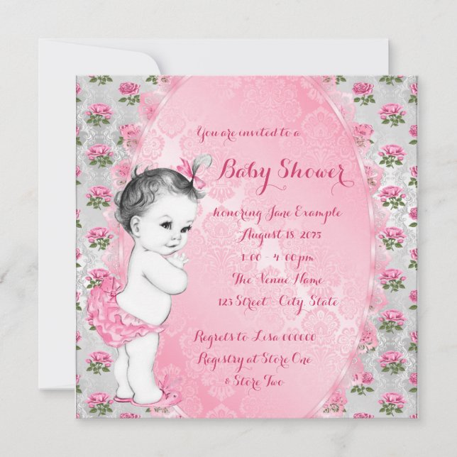 Invitation Élégant Baby shower rose doux (Devant)