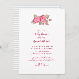 Invitation Elégant Baby shower rose et blanc Roses