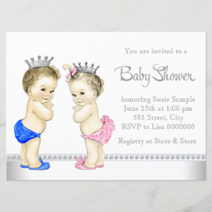 Invitation Élégant Baby shower rose et bleu Twin