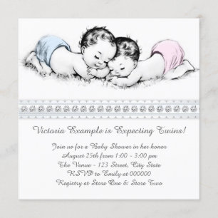 Invitation Élégant Baby shower rose et bleu Twin