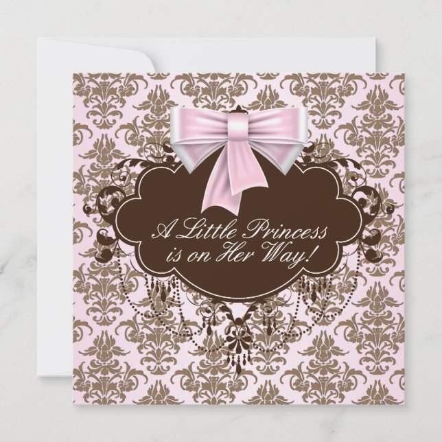 Invitation Élégant Baby shower rose et Brown Princesse (Devant)