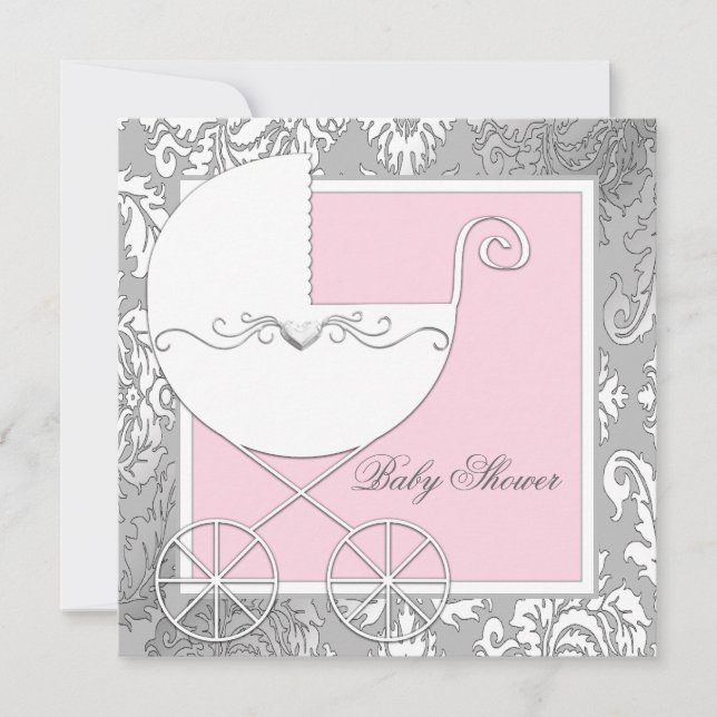 Invitation Élégant Baby shower rose et gris (Devant)