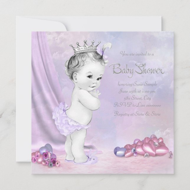 Invitation Élégant Baby shower rose et violet (Devant)