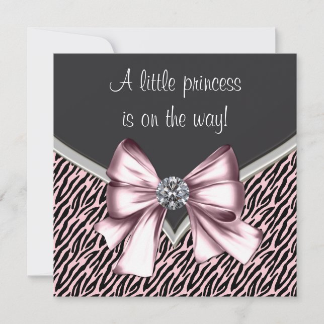 Invitation Élégant Baby shower rose Zebra Princess (Devant)