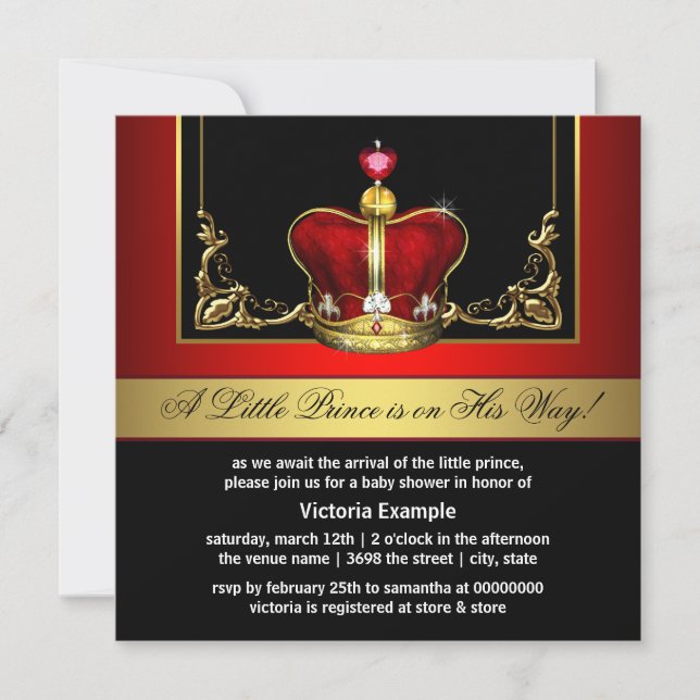 Invitation Élégant Baby shower rouge et or (Devant)