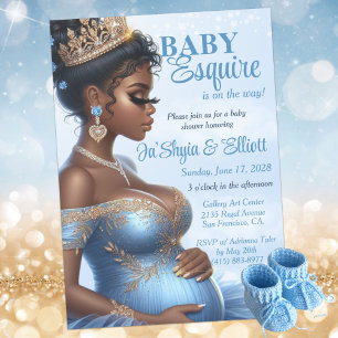 Invitation Élégant Baby shower royal bleu et or pour femme et