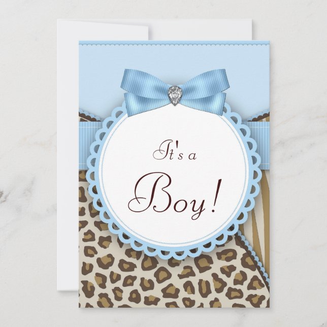 Invitation Elégant Baby shower Safari Brown et Blue Boys (Devant)