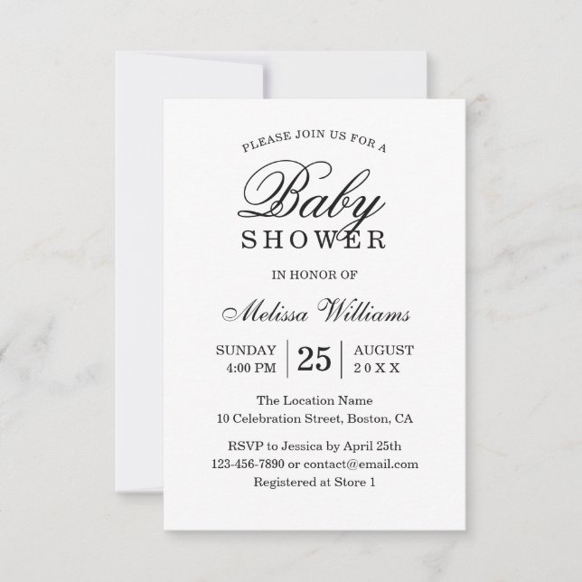Invitation Élégant Baby shower simple noir et blanc (Devant)