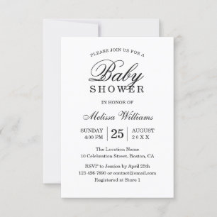 Invitation Élégant Baby shower simple noir et blanc