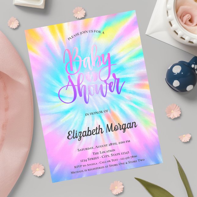 Invitation Elégant Baby shower Tie Dye (Créateur téléchargé)