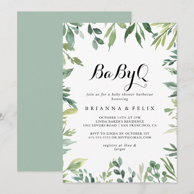 Invitation Élégant Baby shower Tropical Green BabyQ Barbecue (Devant / Derrière)