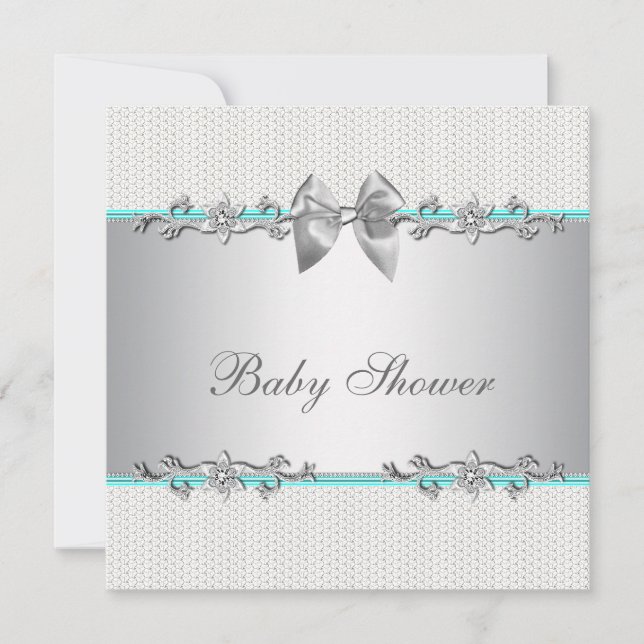 Invitation Elégant Baby shower Turquoise bleu et gris (Devant)