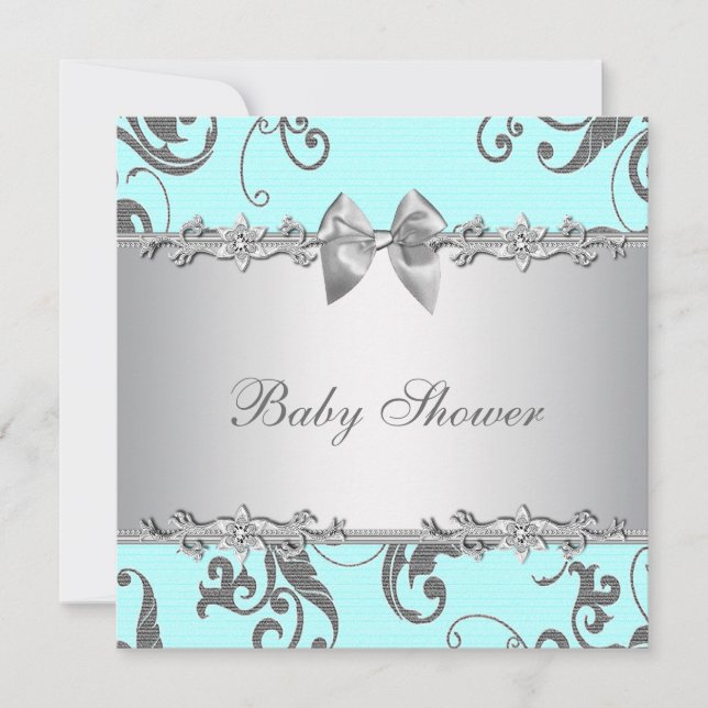 Invitation Elégant Baby shower Turquoise bleu et gris (Devant)