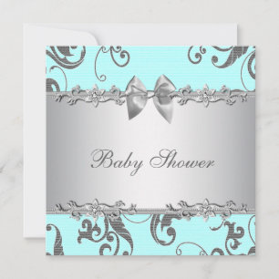 Invitation Elégant Baby shower Turquoise bleu et gris